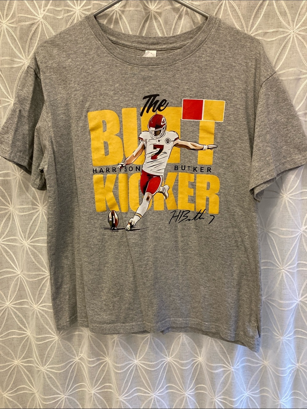 Harrison Butker Caribbean Gray Tee with Black and Yellow Graphic